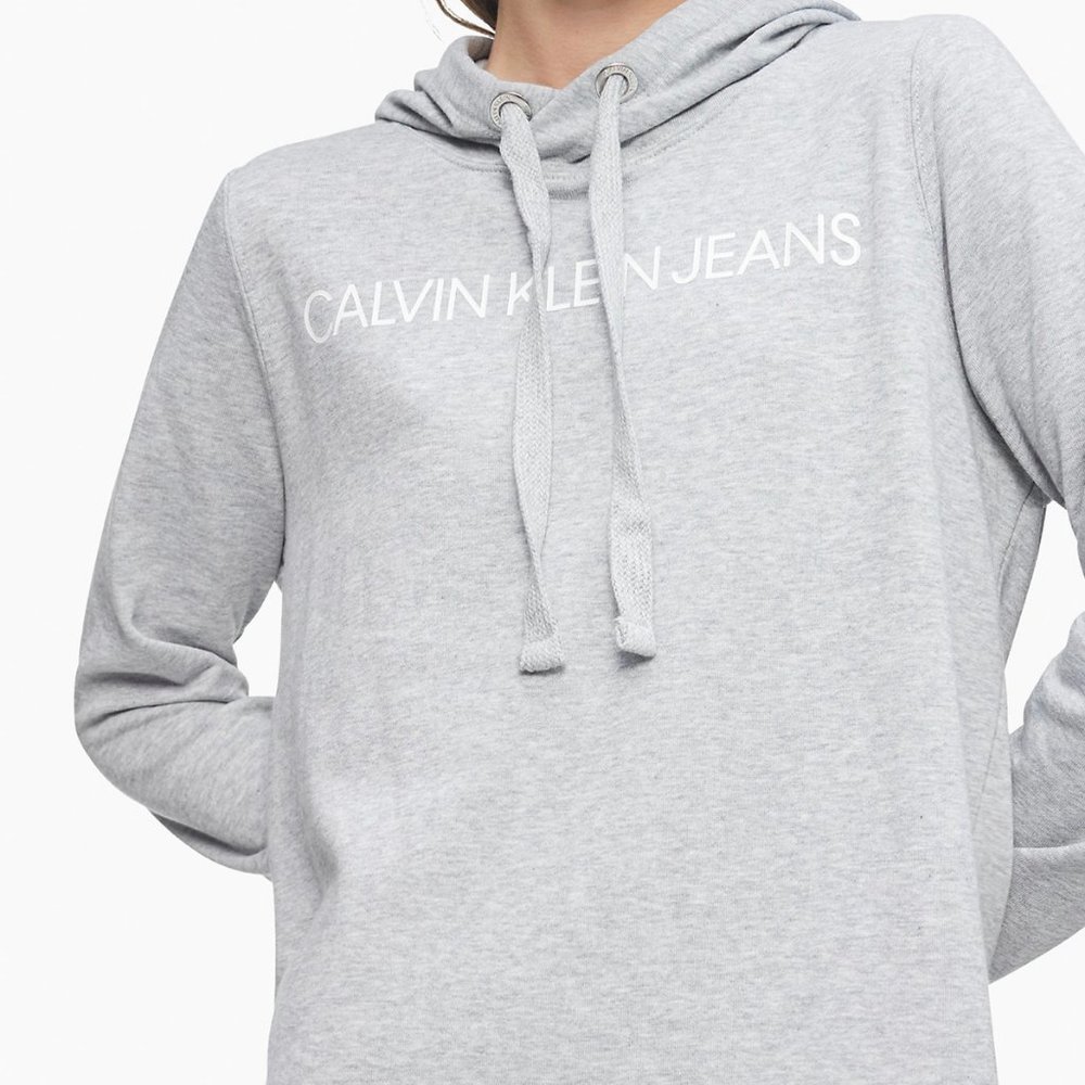 Calvin Klein CJ1D9010 Authentic Womens Gray French Terry Hooded Sweatshirt Dress - Picture 3 of 6